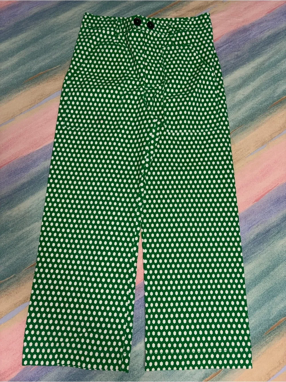 Maeve Colette Pants Womens Size 12 Green Floral Linen Stretch Wide Leg Cropped - Picture 1 of 7